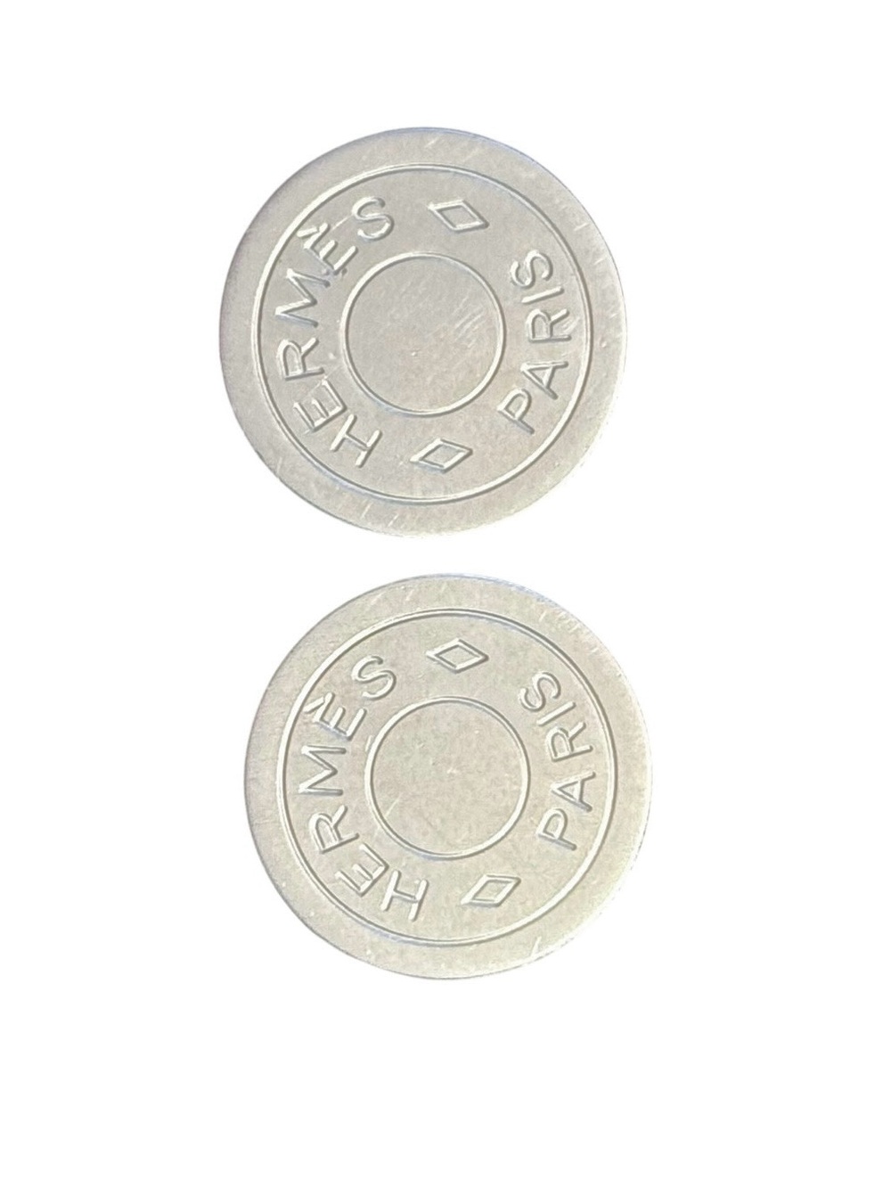 Hermès Paris Round Logo Clip-On Earrings Silver Tone Vintage